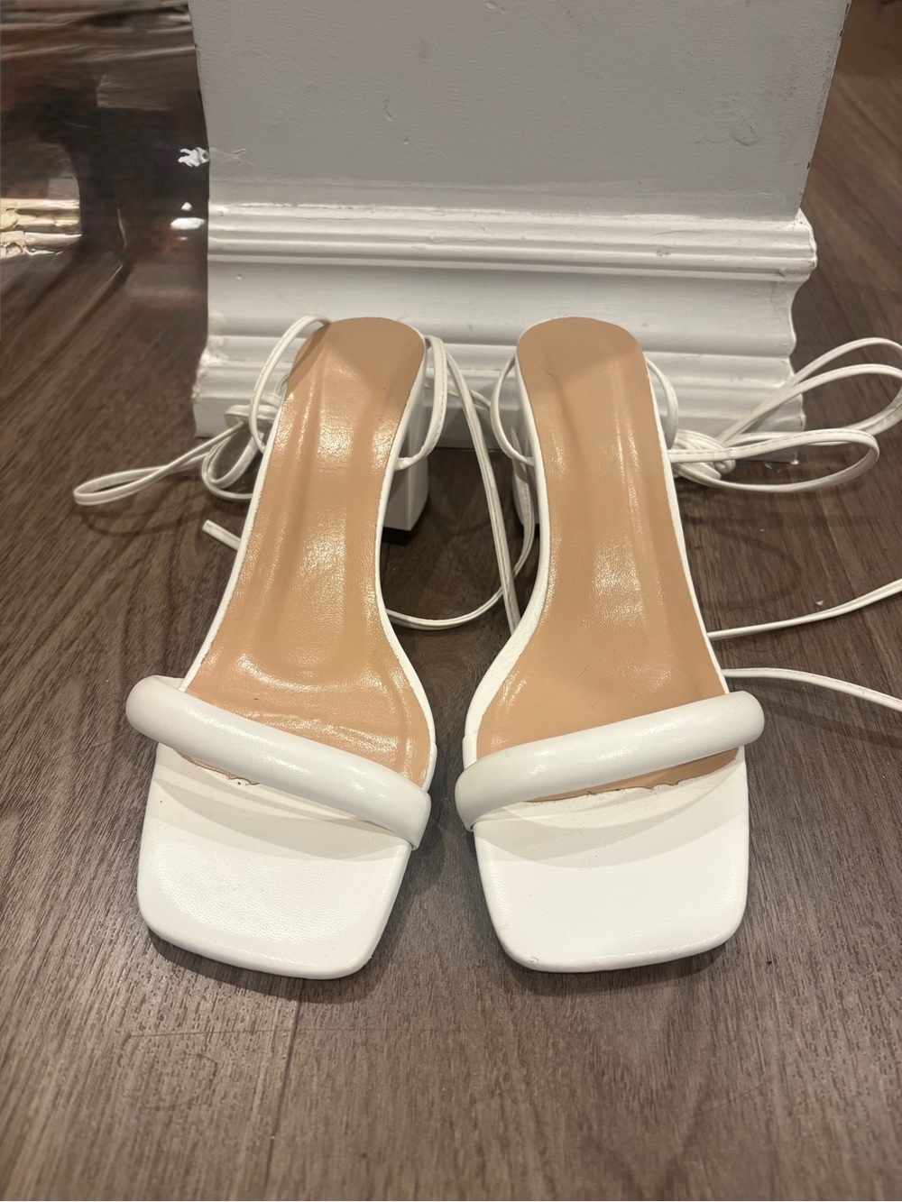 SHEIN White Square-Toe Lace-Up Block Heel Sandals